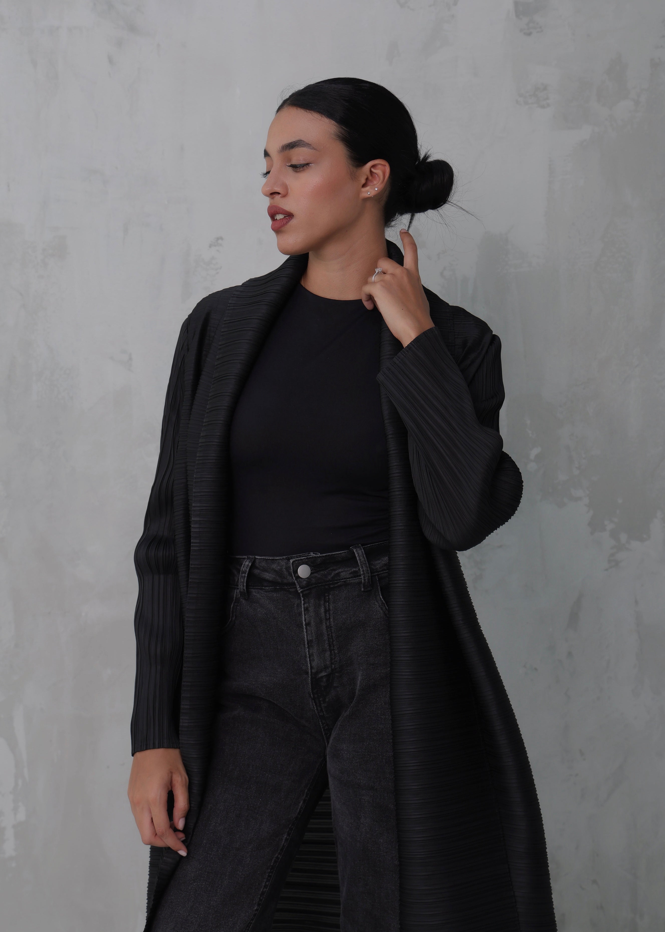 Black Pleated Longline
