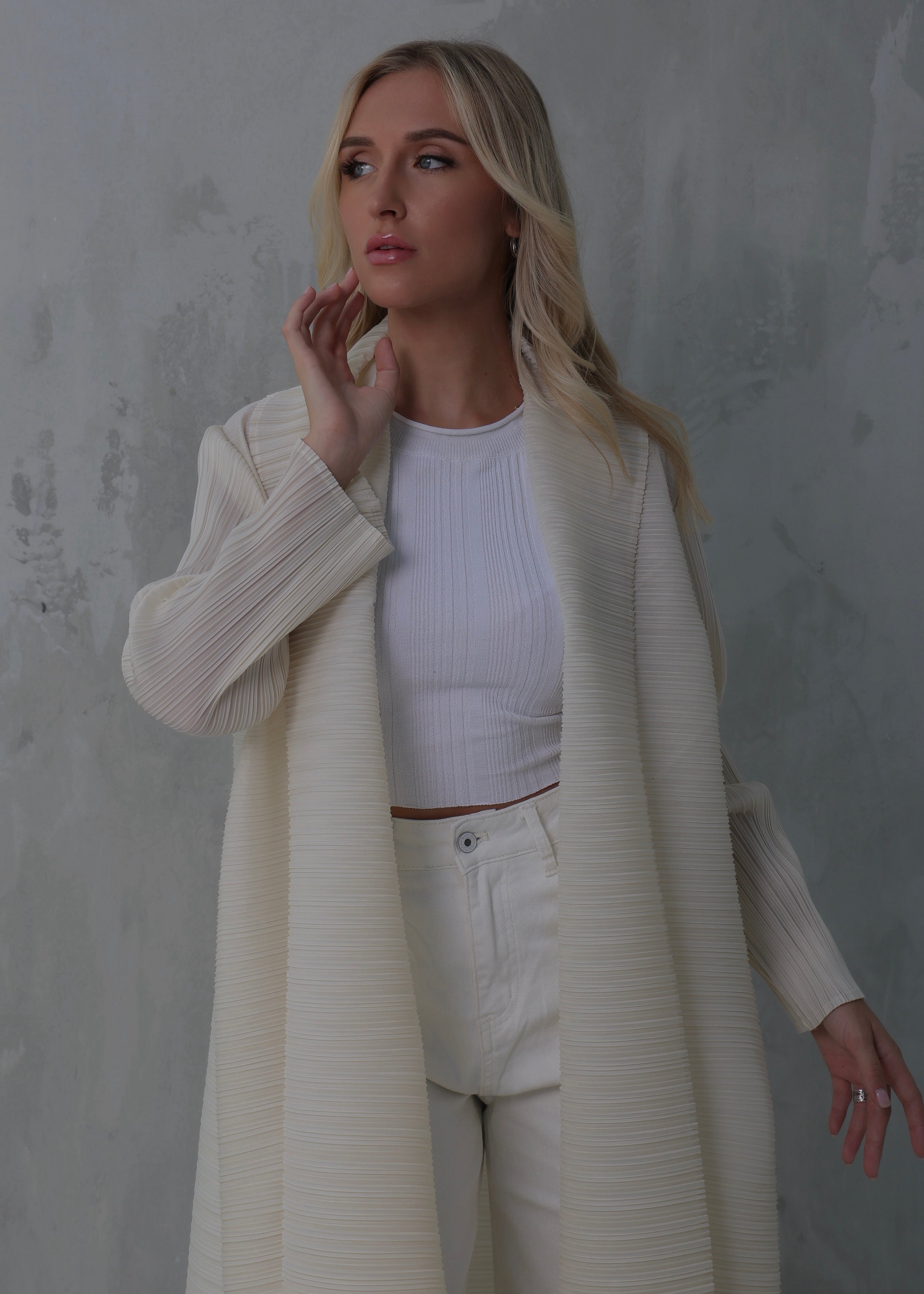 Cream Pleated Longline
