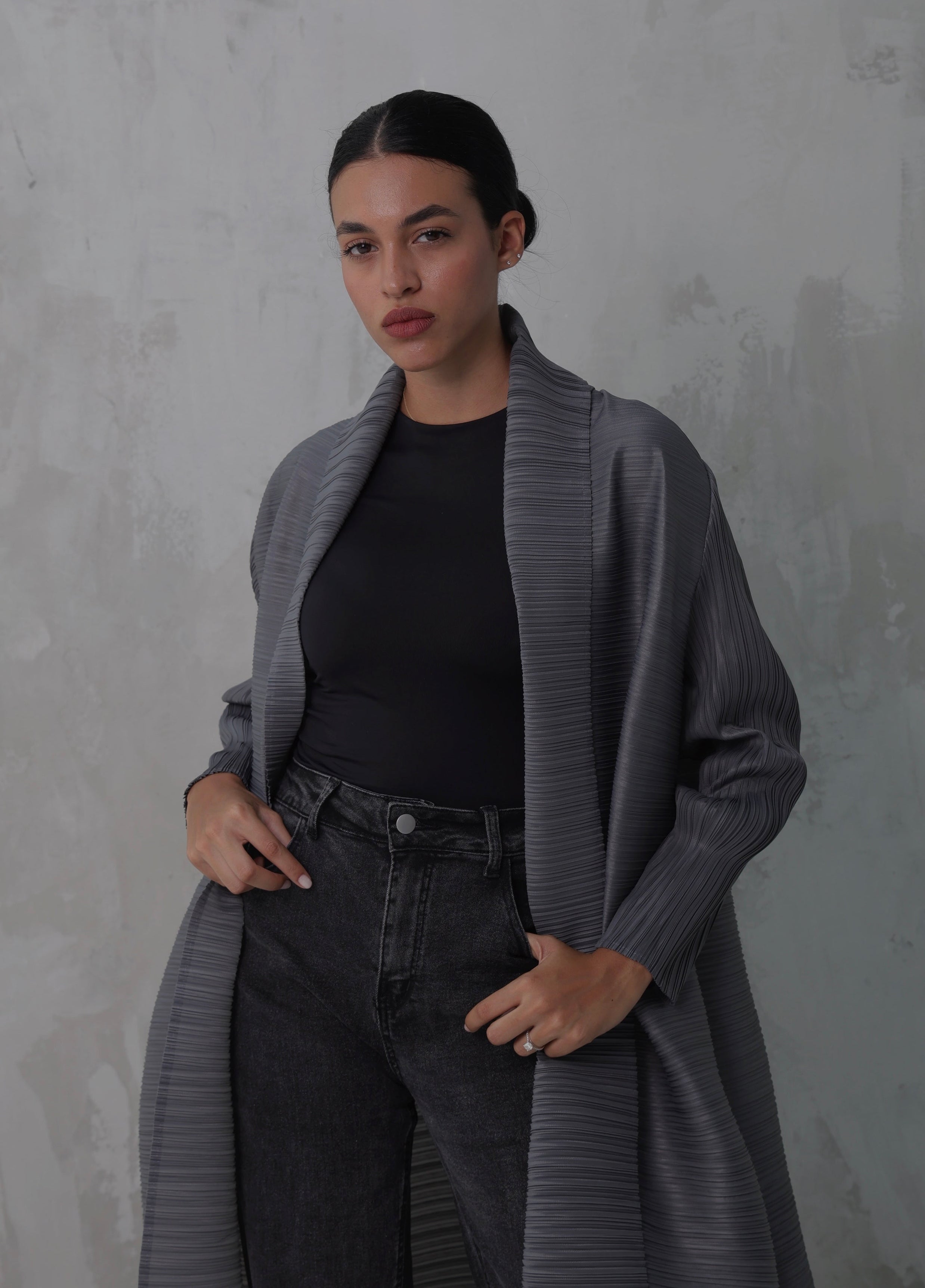 Grey Pleated Longline