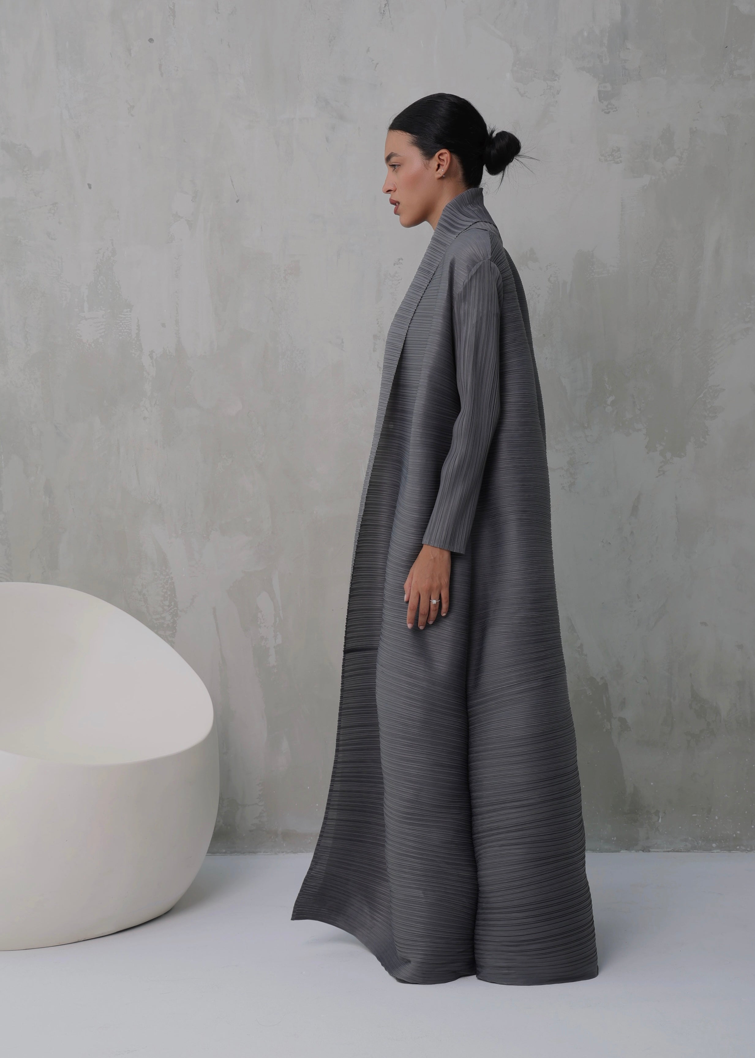 Grey Pleated Longline